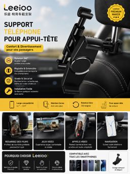 Support Voiture Appui-Tête Smartphone Tablette Leeioo