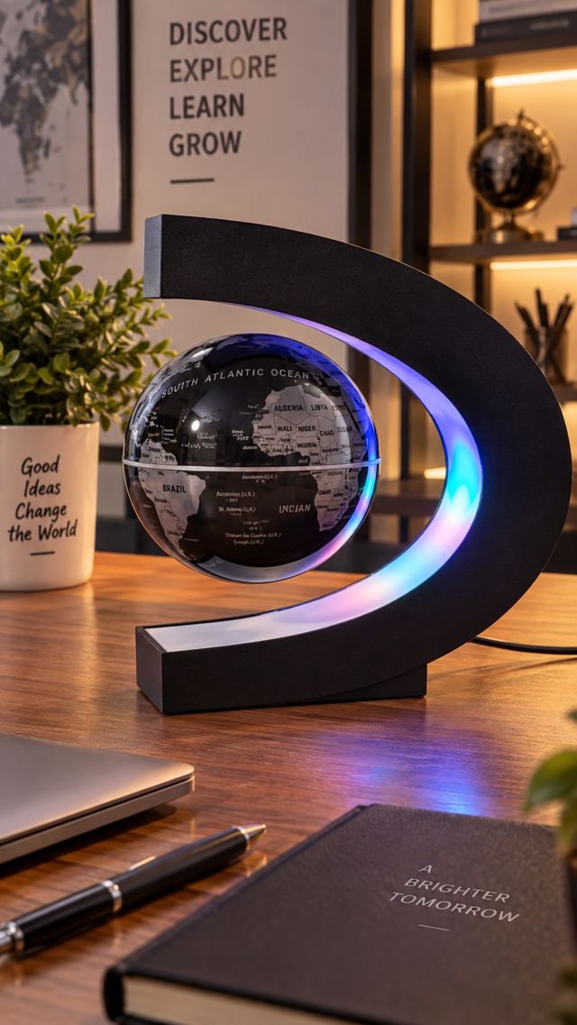 Globe magnétique en lévitation avec lumière LED | Cadeau technologique original pour homme ou père