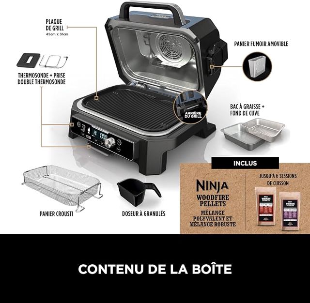 شواية ومخنة كهربائية Ninja Woodfire Pro Connect OG901EU