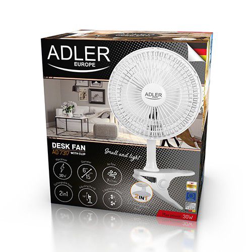 Adler AD 7317 Ventilateur 15 cm avec clip et socle