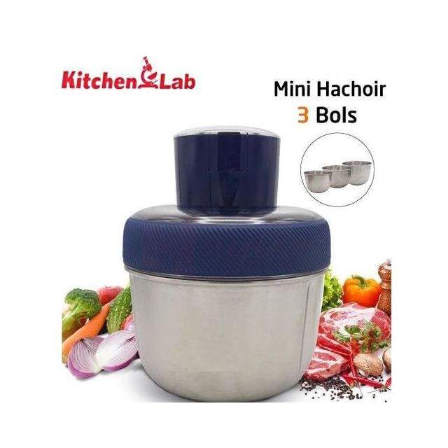 Kitchen Lab Mini Hachoir 3 Bols En Inox 350W Inox