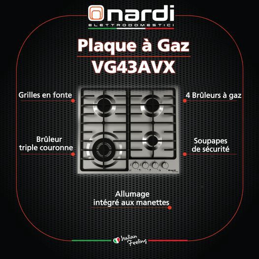 Nardi plaque de cuisson gaz encastrable VG43AVX