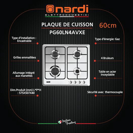 Nardi plaque de cuisson PG60LN4AVXE