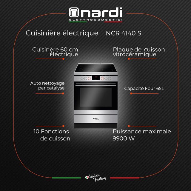Nardi cuisinière électrique vitrocéramique NCR4140S