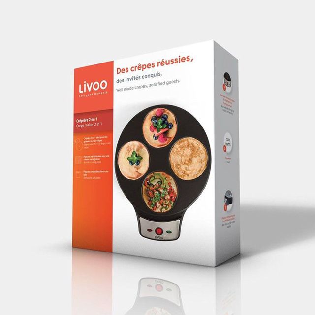 LIVOO Crêpière Electrique 2 En1 1000 W  Noir