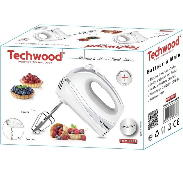 Techwood batteur à mains 200 W blanc tmm-8001