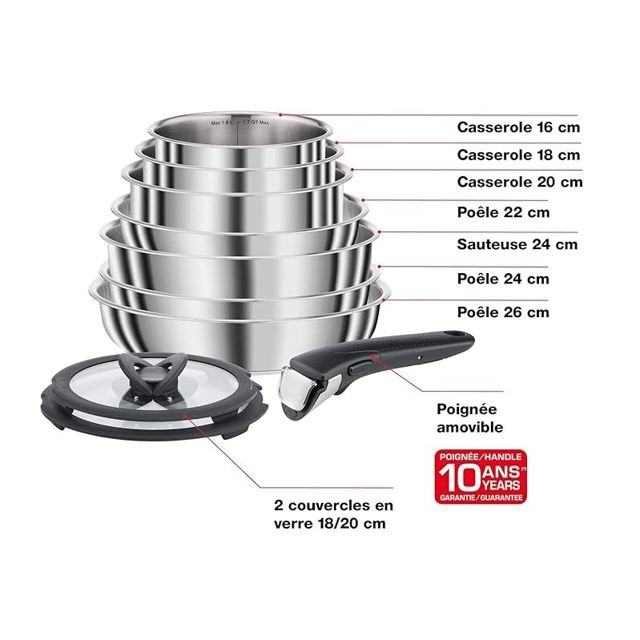 Seb Compact Inox Batterie de cuisine 10 pièces L953SA04