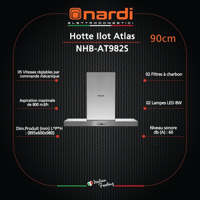 Nardi hotte ilot central 90 cm NHB-AT982S