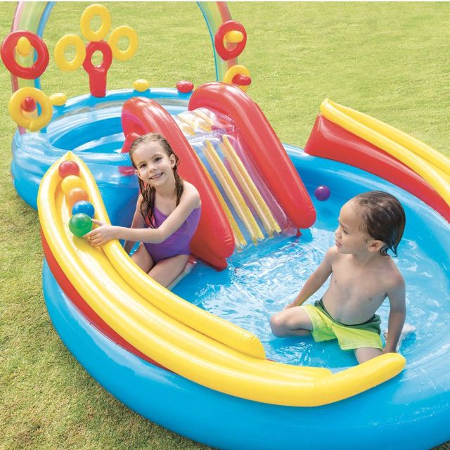 Intex piscine gonflable arc en ciel avec toboggan 57453
