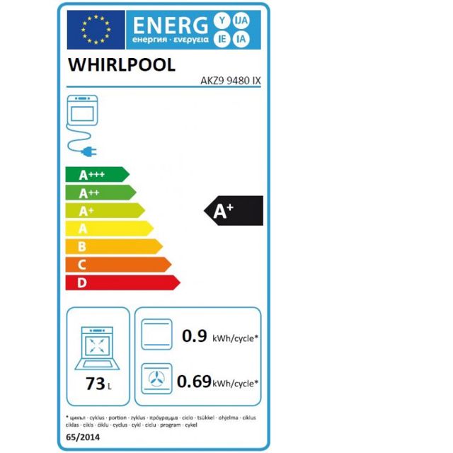 whirlpool four encastrable 73L 6 Ssens AKZ9 9480 IX