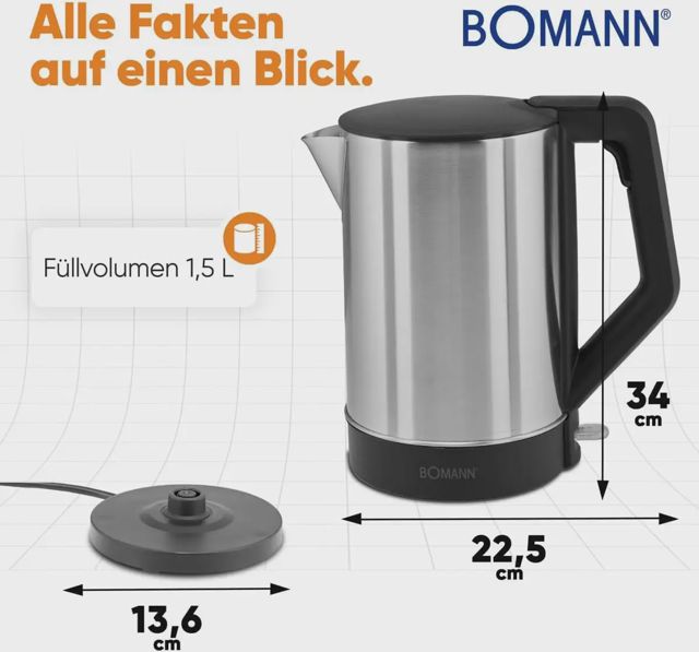 Bomann WKS 3002 CB Bouilloire Inox 1.5L 2200W