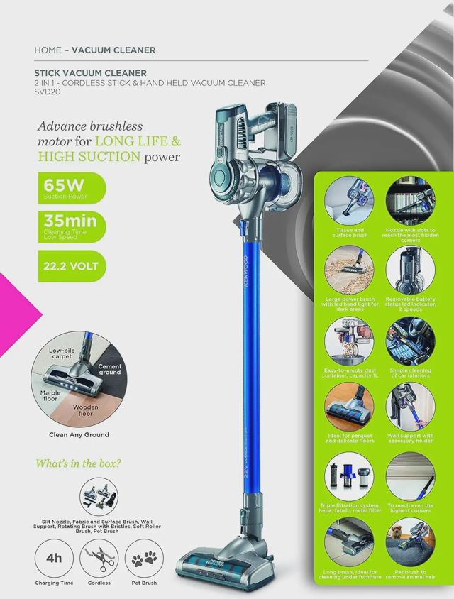 Kenwood aspirateur balais 215W BLEU SV- D20.000BL
