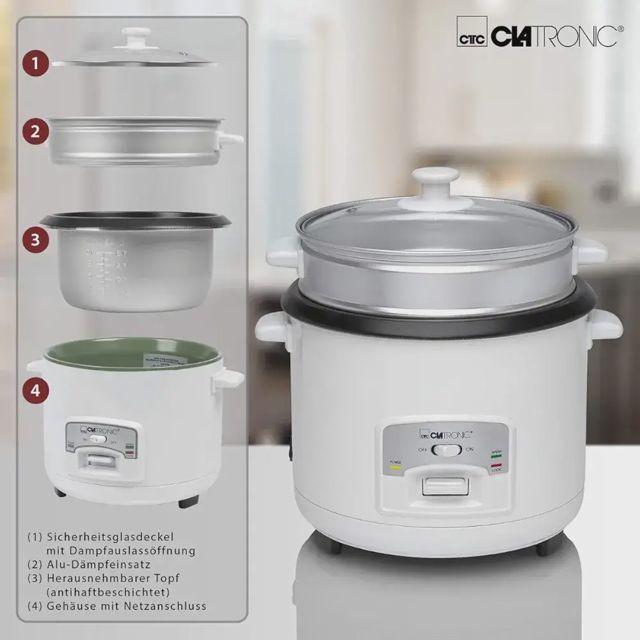 Clatronic Cuiseur À Riz Et Cuit-Vapeur Rk 3566