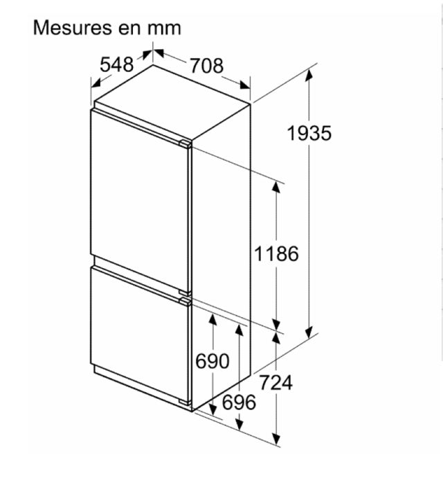 siemens Réfrigérateur combiné intégrable iQ500 382L KB96NSDD