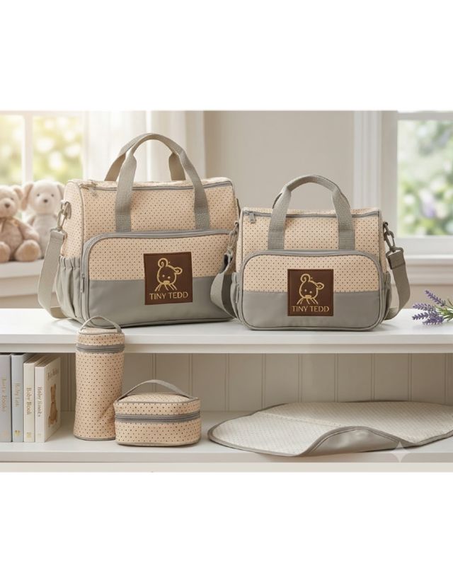Sac à Langer Bébé Cinq Pièces - Vert/Beige
