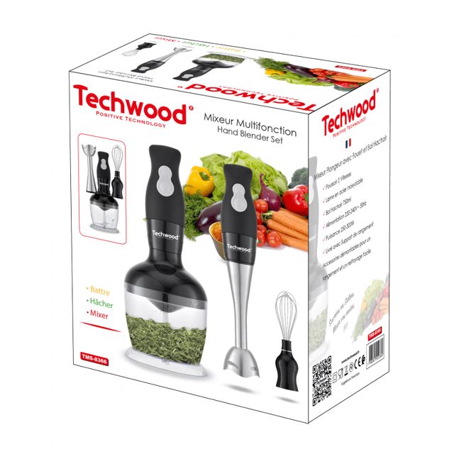 Techwood Mixeur Plongeur Avec Fouet Et Bol Hachoir Tms-8366