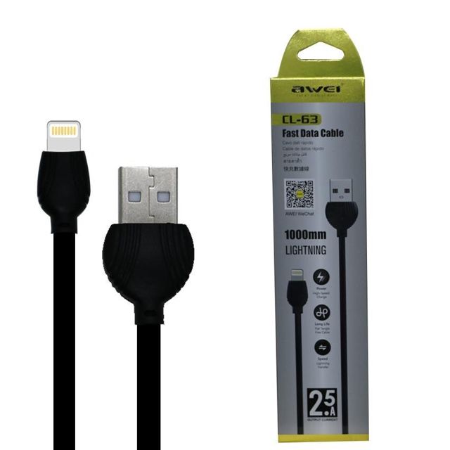 Awei Câble USB IPhone 1M 2.5A CL-63 Noir