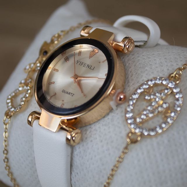 Yifenli Montre Femme Bracelet Cuir _ Blanc