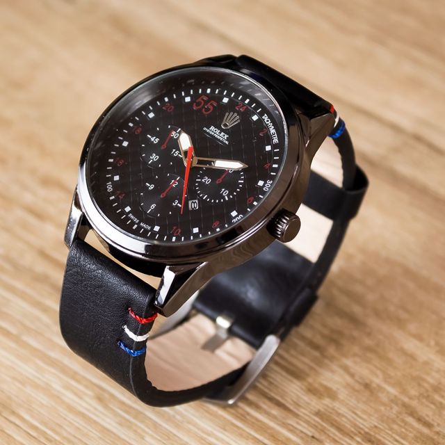 Rolex Montre Homme Bracelet Cuir _ Rouge et noir
