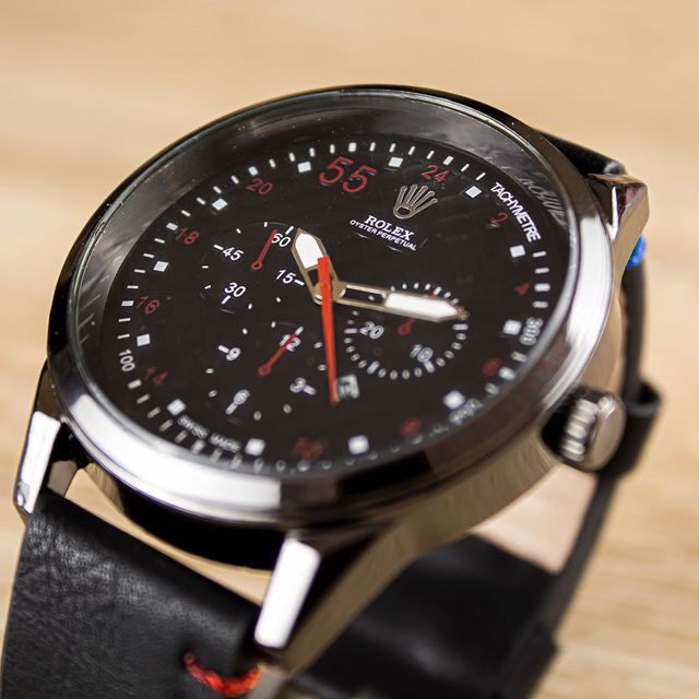 Rolex Montre Homme Bracelet Cuir _ Rouge et noir