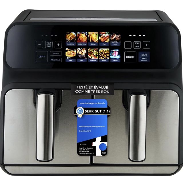 ProfiCook® Friteuse à air chaud | 2 compartiments | 8 litres