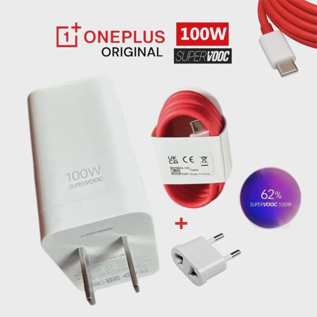 Kit Chargeur OnePlus 100W SUPERVOOC Câble Rouge USB-C